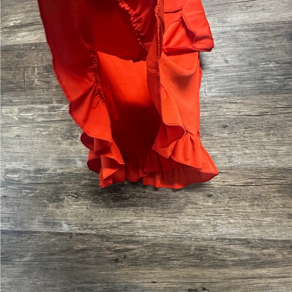 Red Ruched Ruffled Mini Pencil Skirt Size Medium - Picture 6 of 7